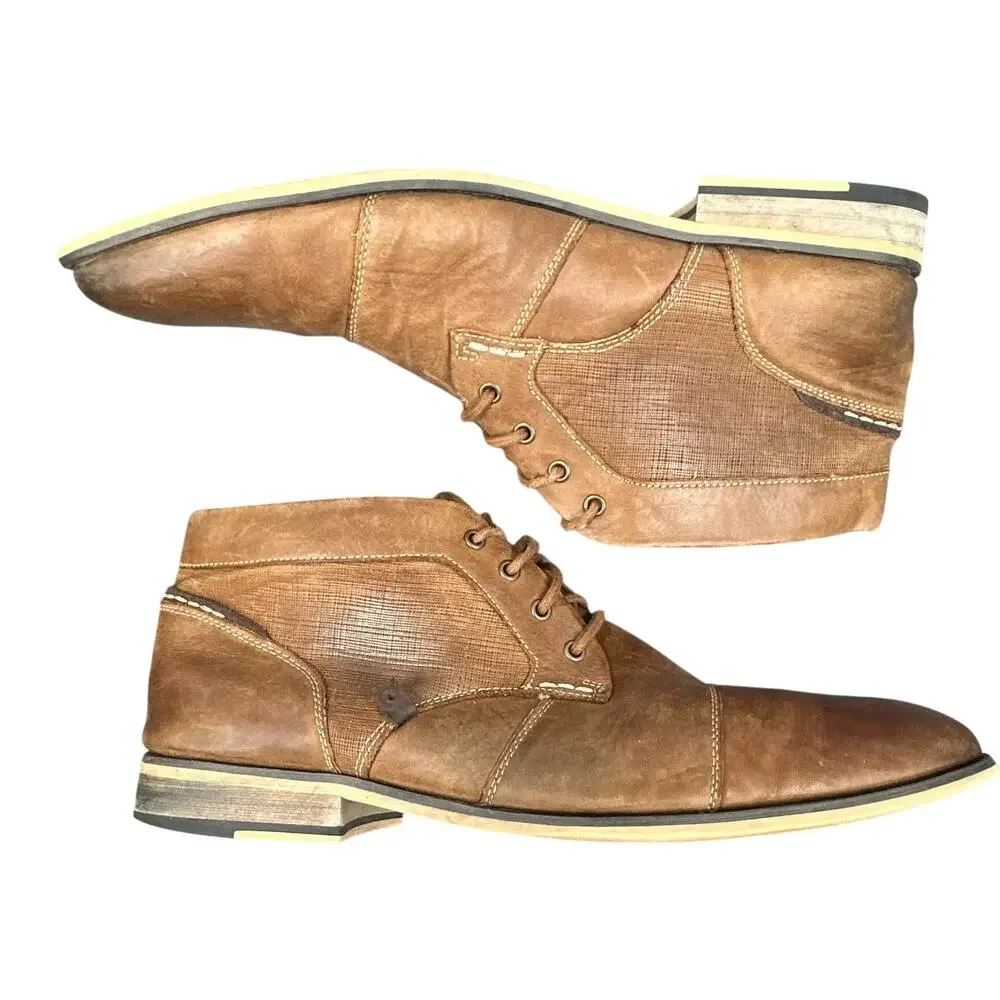 Steve Madden Chukka Ankle Boot 12 Leather P-Klatin Brwn Cap Toe Hipster Academia